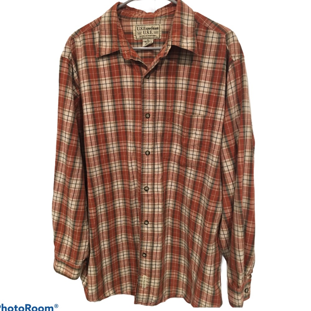 U.S. Expedition pink plaid button up shirt size XL